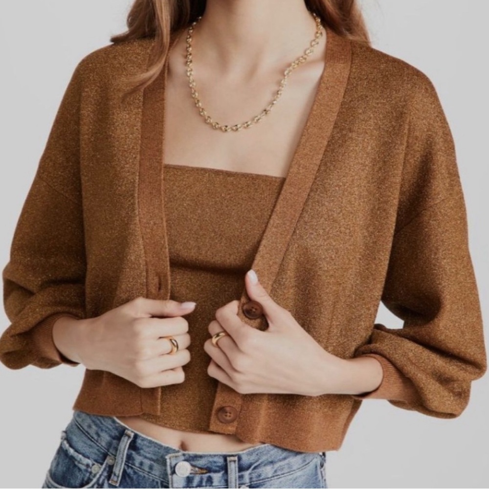 Alice and Olivia Metallic Gold Sweater and Cami